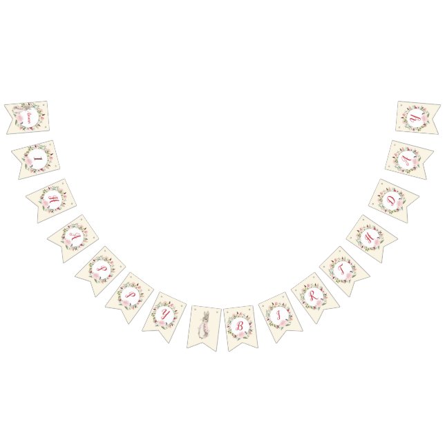 Klassisk Rosa Peter på Kaninens Blommigt Birthday Vimplar (Alla)