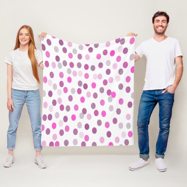 Klassisk Rosa Polka dots på vitt Fleecefilt (På plats)