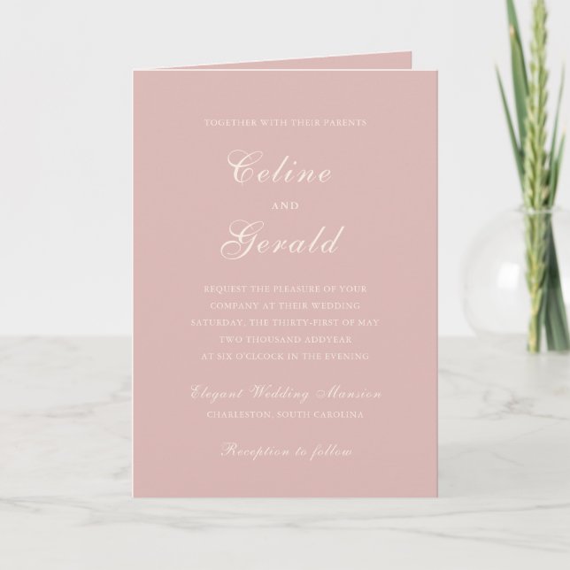 Klassisk Rosa QR-kod Elegant bröllop Inbjudan (Framsida)