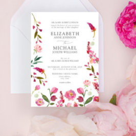 Klassisk Rosa QR-kod Vattenfärgsblommor Bröllop Inbjudningar
