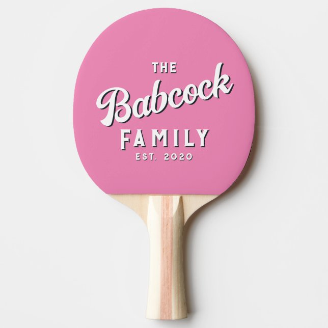 Klassisk Rosa Retro Familjenamn & År Pingisracket (Framsidan)