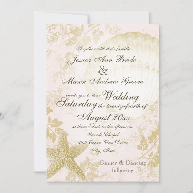 Klassisk rosa rodnad vid havet inbjudningar (Framsida)