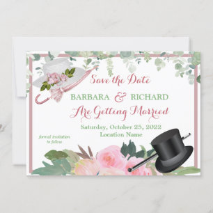 KLASSISK Rosa Ros Blommig Bröllopsdatum Sparad Dat Inbjudningar