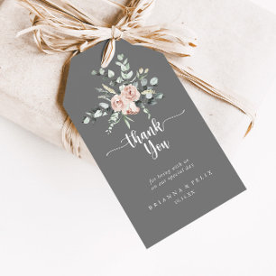 Klassisk Rosa ros Blommigt Grått Bröllop Tack Presentetikett
