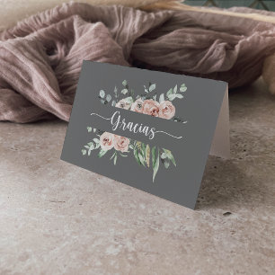 Klassisk Rosa ros Blommigt med Bröllop Gracias Tack Kort