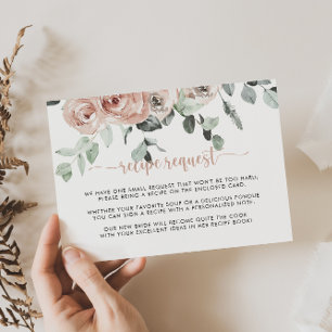 Klassisk rosa rosblommig bröllopsreceptförfrågan tilläggskort
