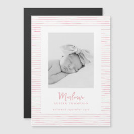 Klassisk Rosa, stripe Birth Notification Magnet