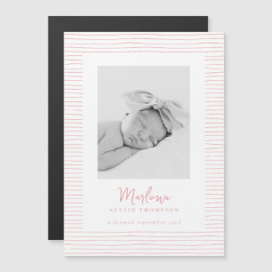 Klassisk Rosa, stripe Birth Notification Magnet