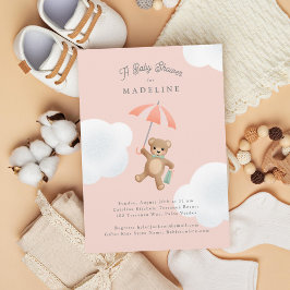 Klassisk rosa teddybjörn baby shower inbjudningar