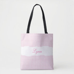 Klassisk rosa & vit Gingham Personligt namn Tygkasse