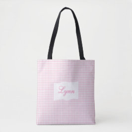 Klassisk Rosa & Vit Gingham | Personligt Namn Tygkasse
