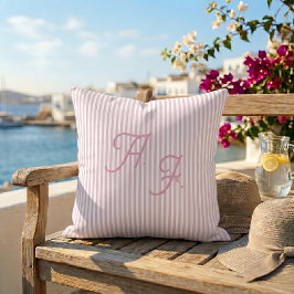 Klassisk rosa vit randig kustmonogram kudde