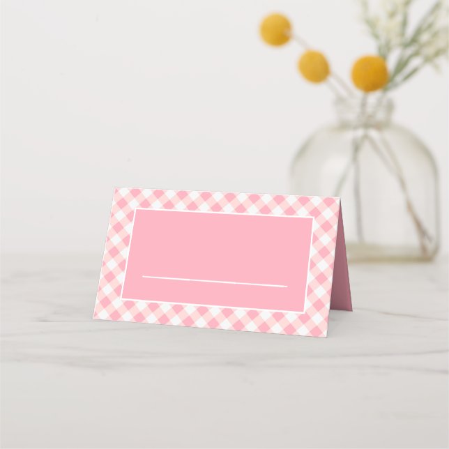 Klassisk rosa vit rutig gingham  placeringskort (Framsida)