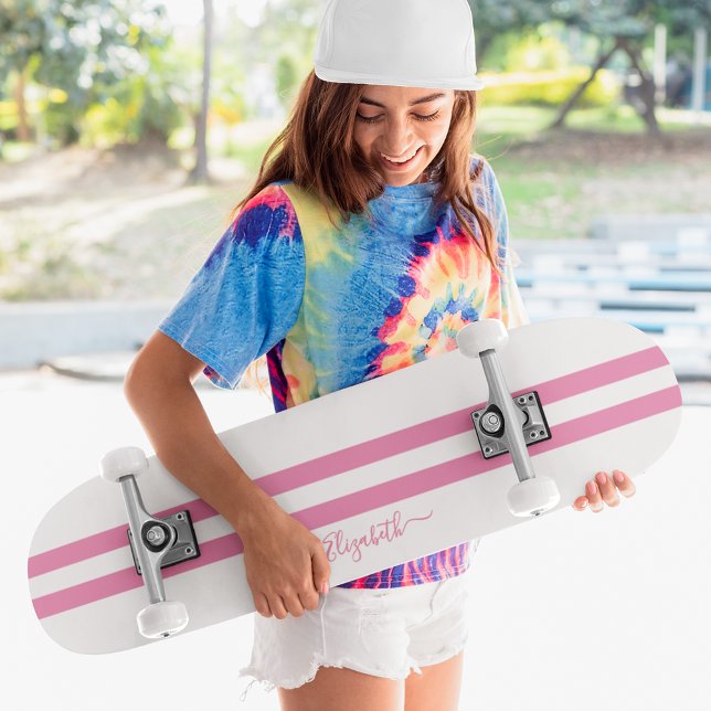 Klassisk Rosa White Tävla Rand Girly Monogram Mini Skateboard Bräda 18,5 Cm (Classic Pink White Racing Stripes Girly Monogram Skateboard)