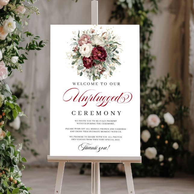 Klassisk Rosaburgund Avstängd Ceremoni Affisch (Classic Blush Burgundy Unplugged Ceremony Poster)