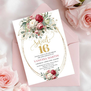 Klassisk rosé Burgundy vit Sweet Sixteen-inbjudan Inbjudningar