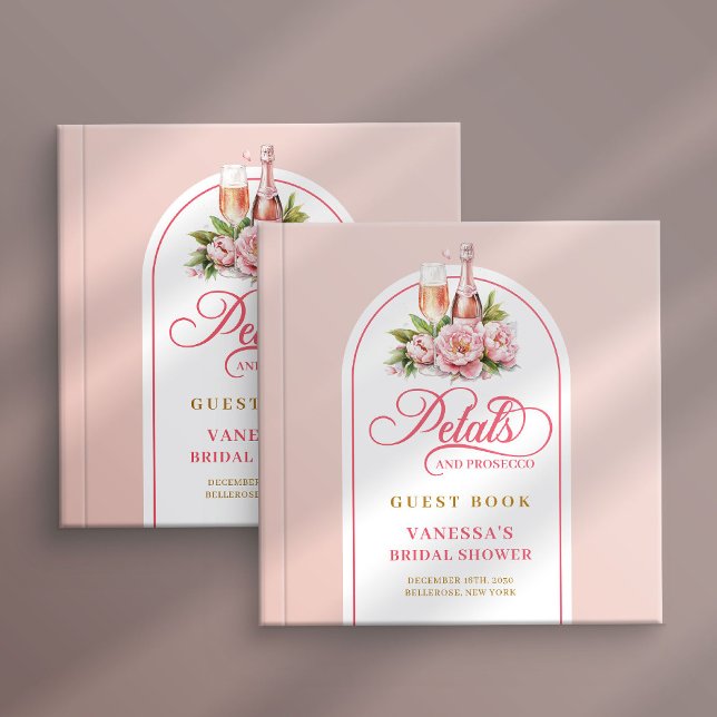 Klassisk rosé och guldpinnar prosecco signaturbok gästböcker (Classic blush and gold petals prosecco sign book)