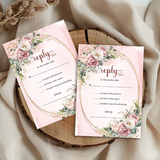 Klassisk roséblommig eukalyptus bröllop RSVP OSA Kort (Classic Blush Pink Eucalyptus Wedding RSVP)