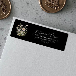 Klassisk rosenskär vildblomma svart returadress etikett
