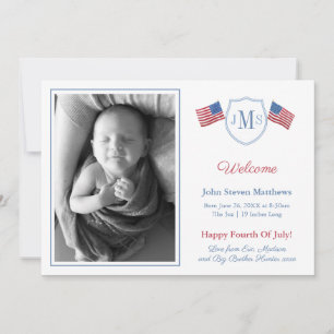 Klassisk Rött vitt blått Monogram Pojke Birth Meddelande