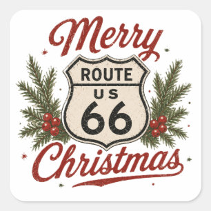 Klassisk Route 66 Juldekalstil Fyrkantigt Klistermärke