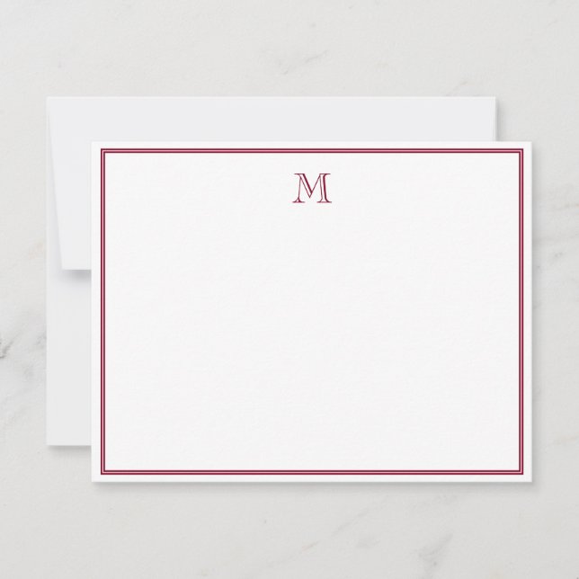 Klassisk Royal Burgundy Vintage Monogram Anteckningskort (Framsida)