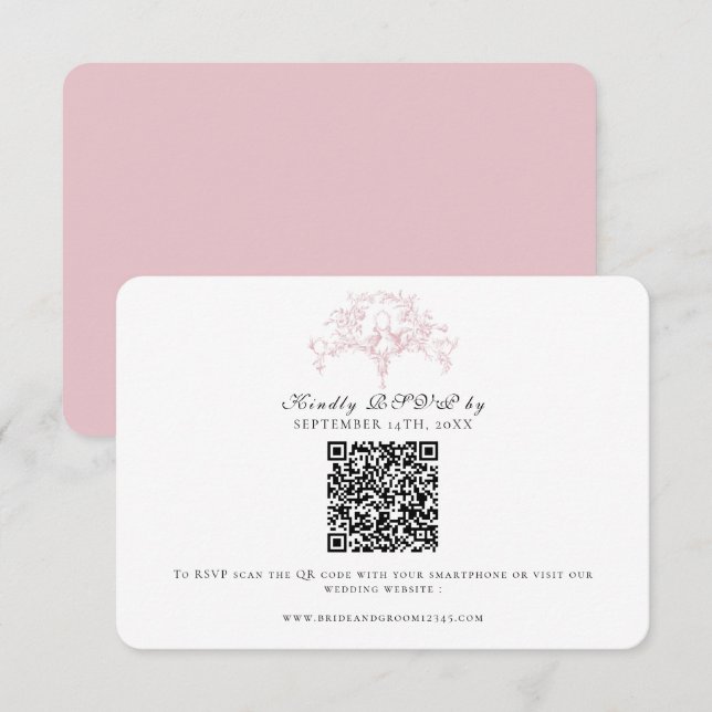 Klassisk RSVP Rosa & Vit Fransk Toile Duvor Konst OSA Kort (Fram/baksida)