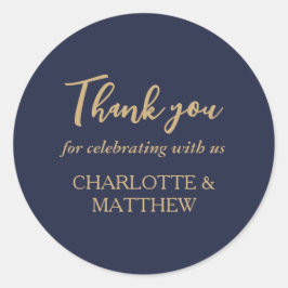 Klassisk rund elegant Navy & Guld Bröllop-fästare Runt Klistermärke