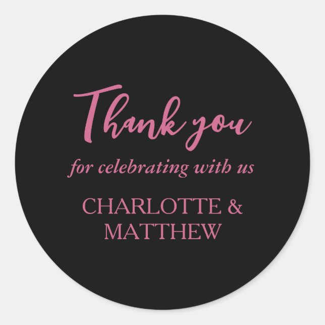 Klassisk rund etikett för magenta och svart Bröllo (Framsida)