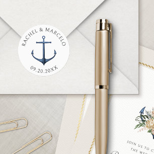 Klassisk rund etikett för Nautical Anchor Bröllop