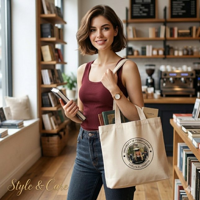 Klassisk Rund Examen Modernt Skript Budget Tygkasse (Classic Round Graduate Modern Script Budget Tote Bag)