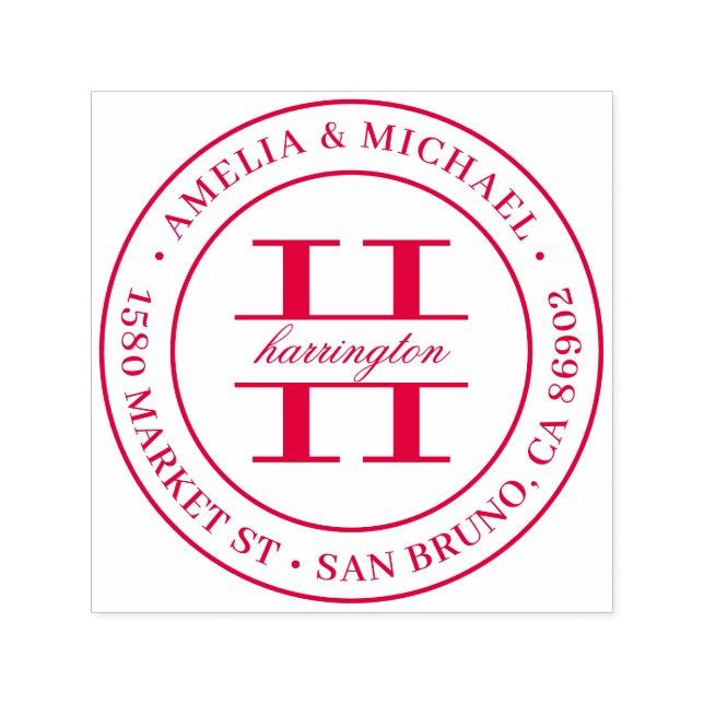 Klassisk runda Monogram Bröllop Returadress Självfärgande Stämpel (Design)