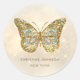 klassisk runddekal för fjäril i glitter runt klistermärke