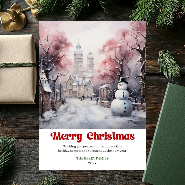 Klassisk rustik julscen kort akvarell  (Classic rustic Christmas scene card watercolor holiday

)