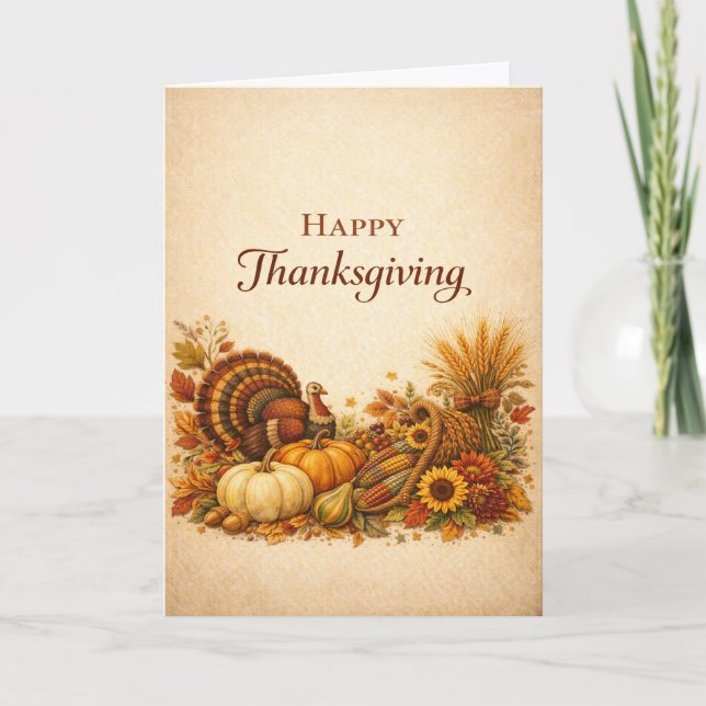 Klassisk Rustik Thanksgiving Kalkon Skörd Kort (Framsida)