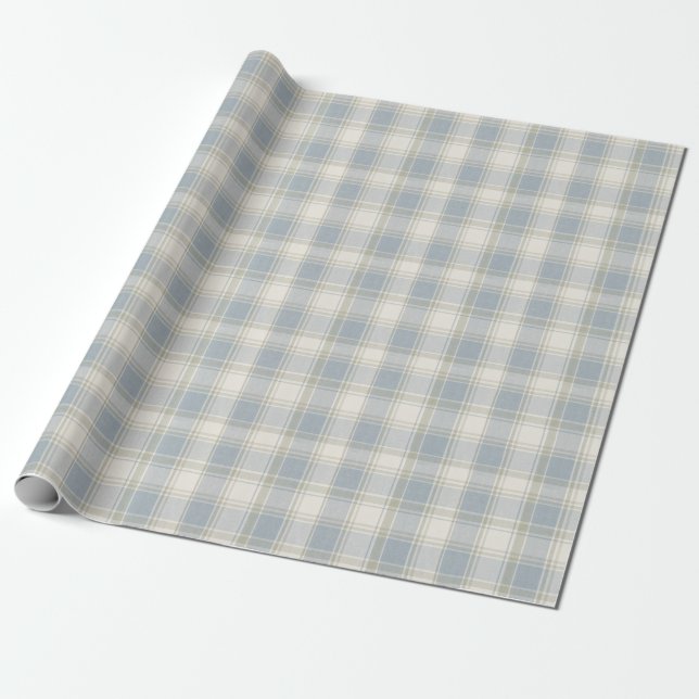 Klassisk rutig check i skifferblå kräm presentpapper (Utrullad)