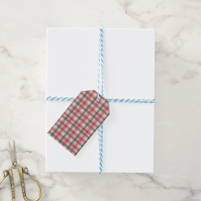 Klassisk Rutig Vinter Tartan Namn Personlig Presentetikett (Med Snöre)