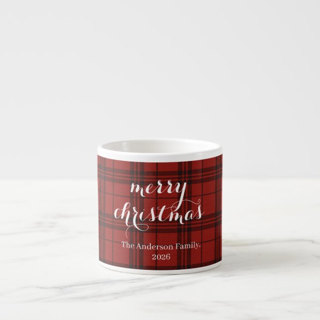 Klassisk rutmönster God Jul Festiv -  Espressomugg (Framsidan)