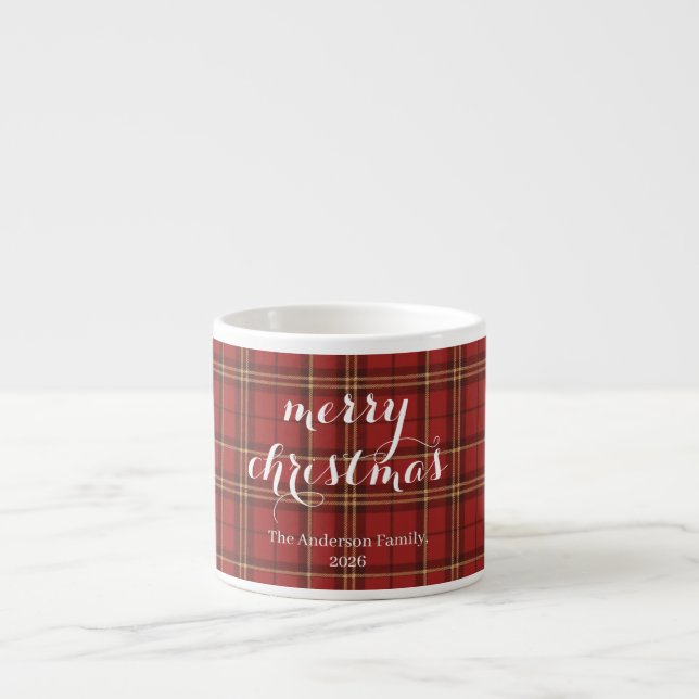 Klassisk rutmönster God Jul Festive -  Espressomugg (Framsidan)