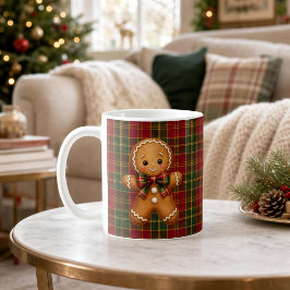 Klassisk rutmönstrad pepparkakstema God Jul Familj Kaffemugg