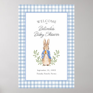 Klassisk saga kanin blå baby shower välkomstskylt poster