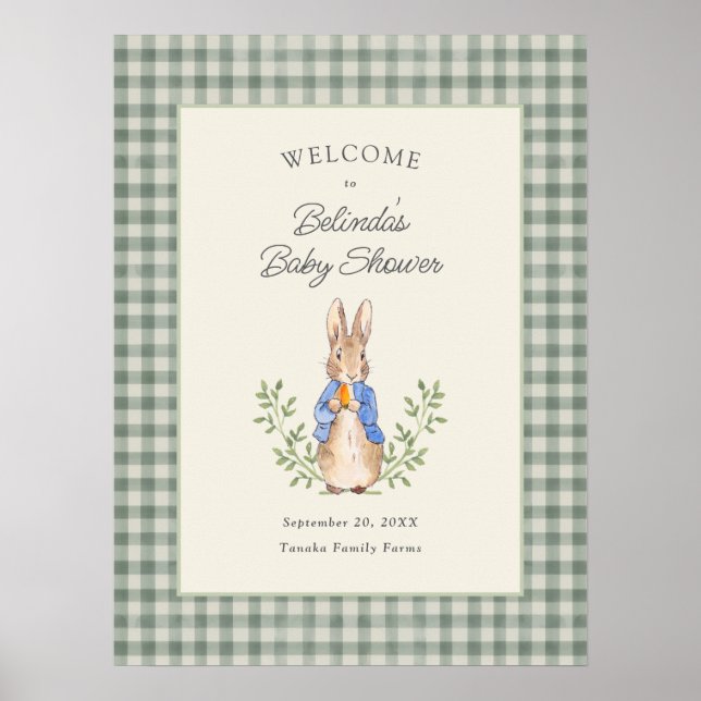 Klassisk saga kanin SAGE Baby Shower Välkommen Poster (Framsidan)