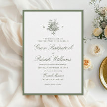 Klassisk Sagegrön Blommig Monogram Bröllop