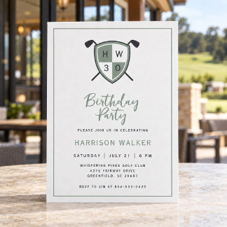 Klassisk Sagegrön Golfmärke Herrens 30-årsdag Inbjudningar