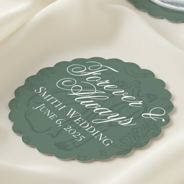 Klassisk salvia grön handritad bröllopsteckning ko underlägg papper (Celebrate your special day with these classic sage green wedding favor coasters!)