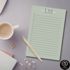 Klassisk Salviagrön Monogram Kontorsstil Post-it Block