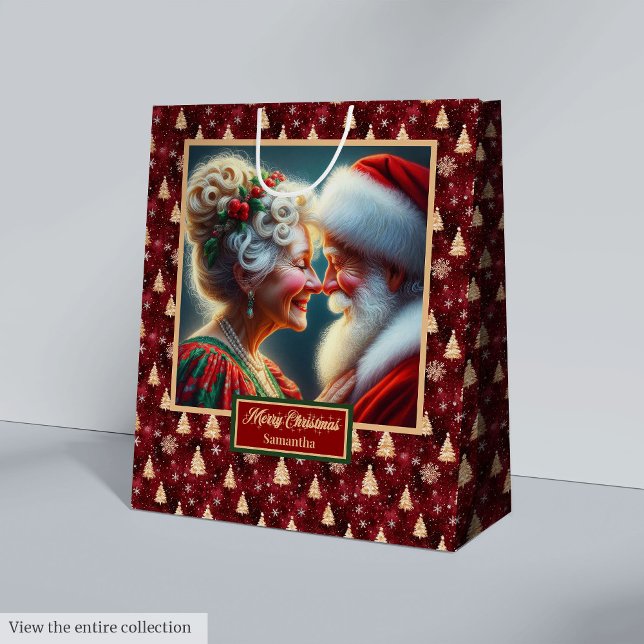 Klassisk Santa & Claus Helgdag Watercolor Bag (Classic Santa & Mrs Claus Holiday Watercolor Bag)