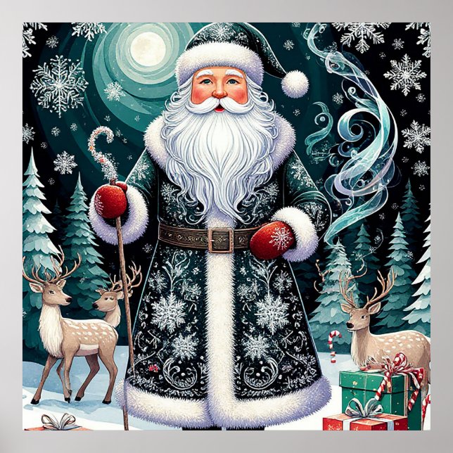 Klassisk Santa Claus väggdekor för julrummet Poster (Framsidan)