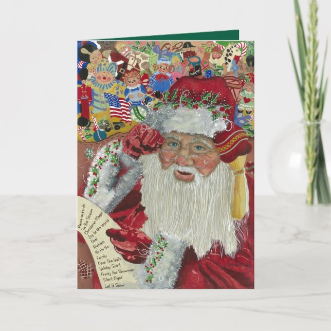 Klassisk Santa Grönt insida som kontrollerar det t Helgkort (Framsida)