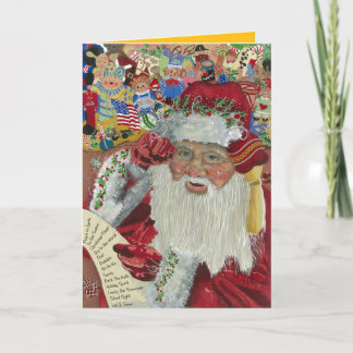 Klassisk Santa Guld insida som kontrollerar det tv Helgkort